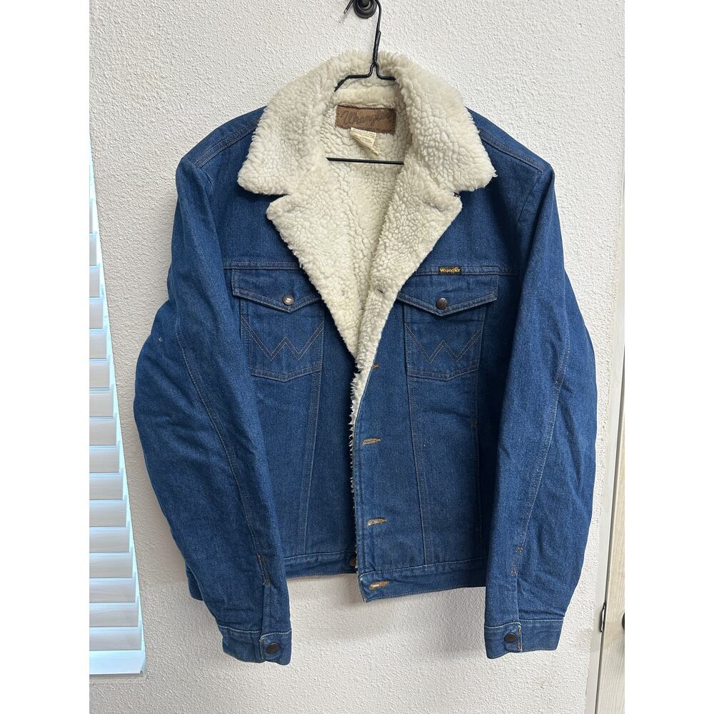Wrangler Blue Denim Jacket Shearling Sherpa Lined Size Mens Large 74255PW